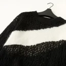 Black White Knitwear O Neck Hollow Out Knitted Mohair Sweater Women
