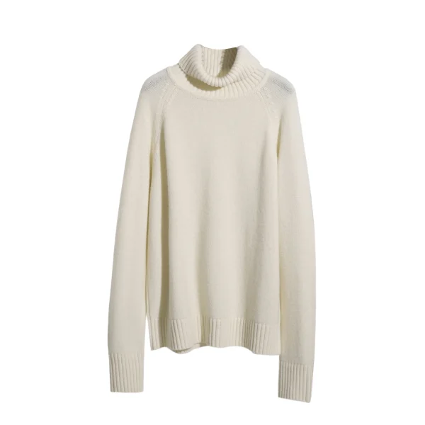 Autumn Winter High Collar Knitted Sweater Solid Color Women 100% Wool Pullover