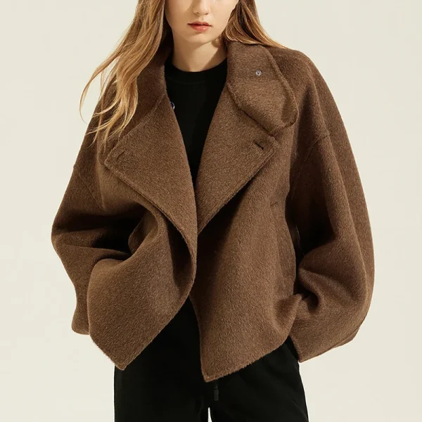 New Arrival Luxury Cropped Double Faced Winter Real Alpaca Wool Coats for Women - Image 3