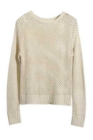 High Quality Long Sleeve Acrylic Pullover Hollow Out Cotton Knitted Sweater for Women