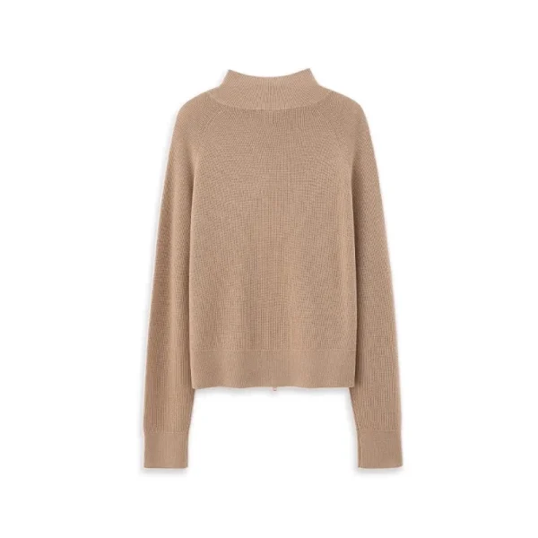 High Quality Two Way Zipper Knitwear Long Sleeve Knitted 100% Wool Cardigan for Women - Image 2