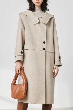 High Quality Winter Cashmere Coat Double Faced Long 100% Wool Coats Women With Hood
