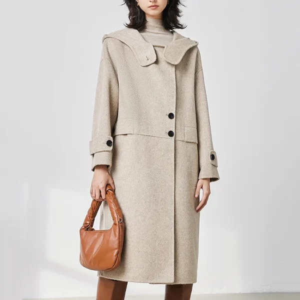 High Quality Winter Cashmere Coat Double Faced Long 100% Wool Coats Women With Hood