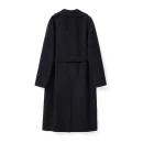 Luxury Belted Black Woolen Coat Double Breasted Long Real Wool Coats for Women