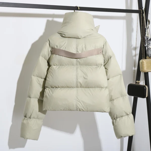 Cropped Puffer Jacket Winter Thick Warm Woman 400g 90% White Duck Down Coats With Scarf Collar - Image 4