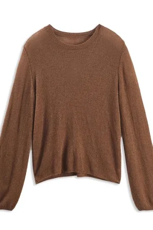 Long Sleeve Knitted Cashmere Sweaters Loose O Neck Cropped Knitwear for Women