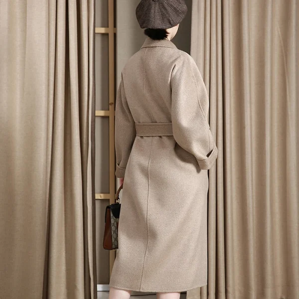 Winter Women's 100% Cashmere Coat Double-sided Wool Goods Senior Double-breasted Water Ripple Popular Design - Image 5