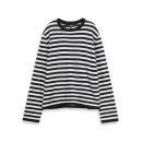 High Quality Long Sleeve Knitted 100% Wool Pullover O Neck Striped Knitwear for Women