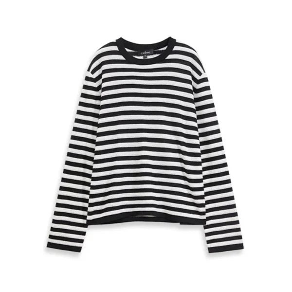 High Quality Long Sleeve Knitted 100% Wool Pullover O Neck Striped Knitwear for Women - Image 4