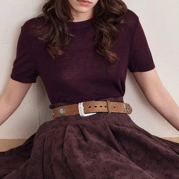 High Quality Summer Waisted Knitted 100% Wool T-Shirts for Women - Image 5