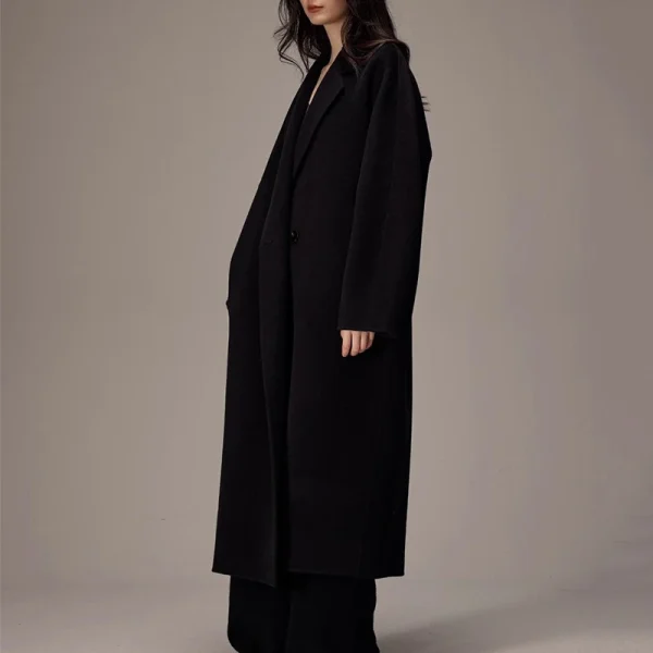 Winter Autumn Elegant Double Faced Long Handmade Cashmere Wool Trench Coat for Women - Image 3