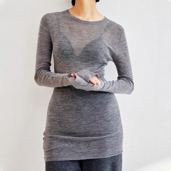 High Quality Summer Knitted Pullover O Neck Long Sleeve 100% Wool Knitwear for Women