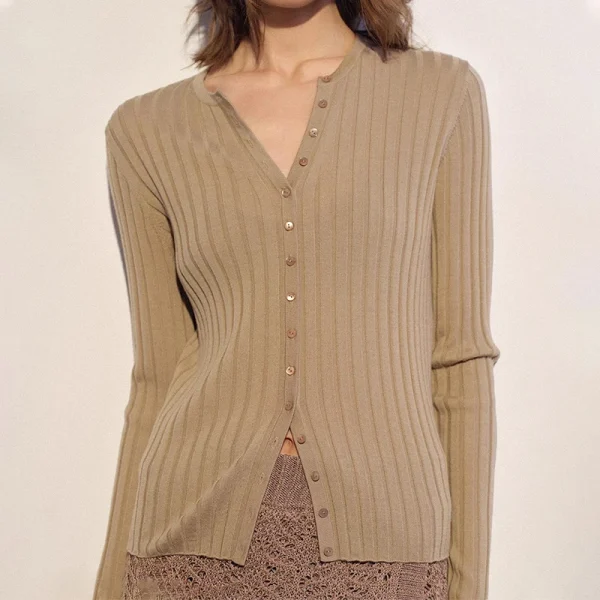 Long Sleeve Knitwear Sweater Single Breasted Knitted 100% Wool Cardigans for Women - Image 5