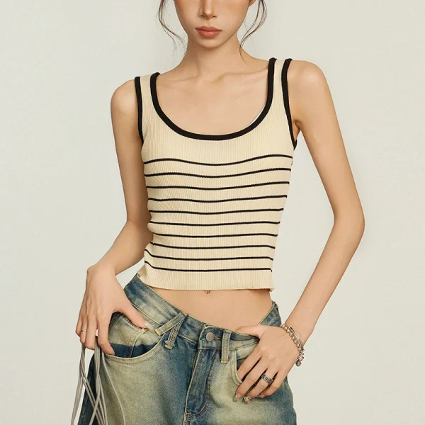 Summer Striped Sleeveless Sweater Pullover Women Knitted Cotton Vest - Image 3