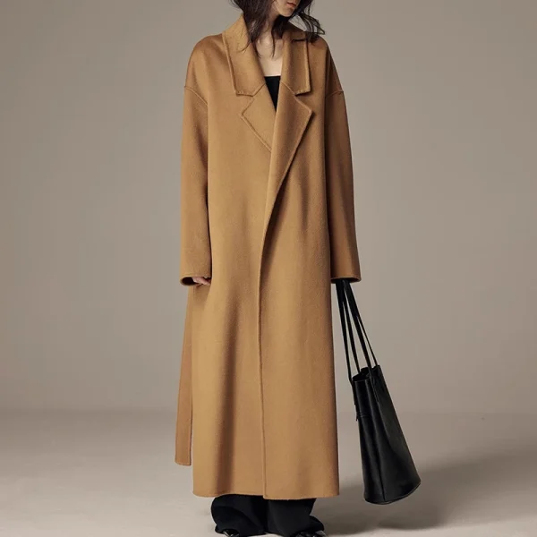 New Design Plus Size Belted Woolen Coat Winter Luxury Double Faced Long 100% Wool Coats for Women - Image 3