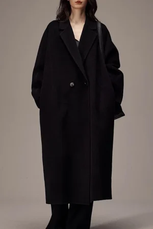 Winter Autumn Elegant Double Faced Long Handmade Cashmere Wool Trench Coat for Women