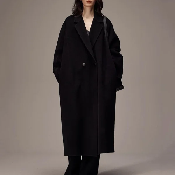 Winter Autumn Elegant Double Faced Long Handmade Cashmere Wool Trench Coat for Women