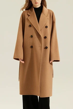 Luxury Double Faced Cashmere Trench Coat Double Breasted Long Genuine 100% Goat Cashmere Coats Women With Belt