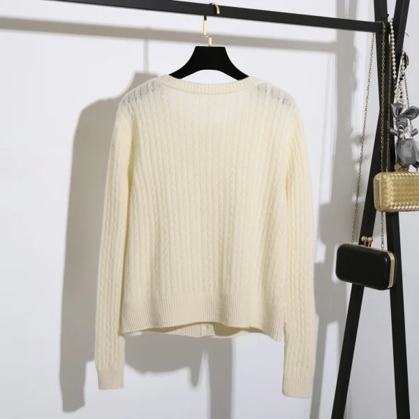 High Quality Single Breasted Solid O Neck Sweater 100% Wool Knitted Cardigan for Women - Image 2