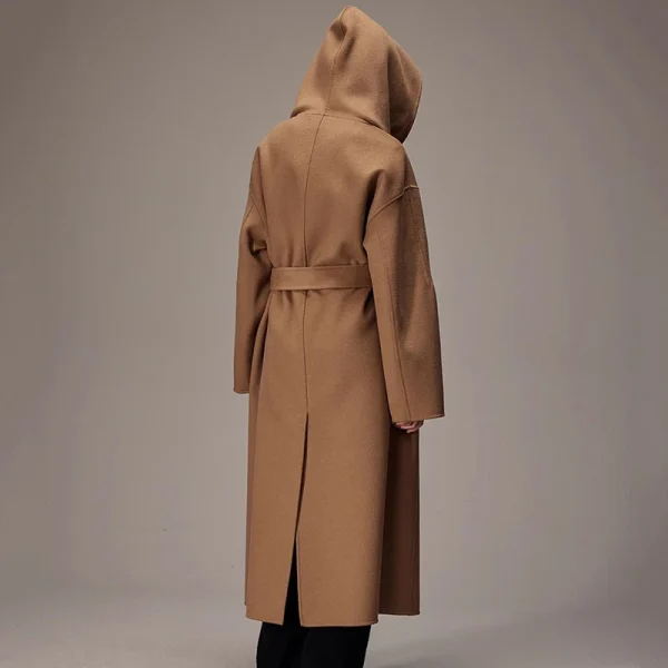New Design Luxury Double Faced Woolen Trench Coat Women Winter Double Faced 100% Wool Coats with Hooded - Image 3