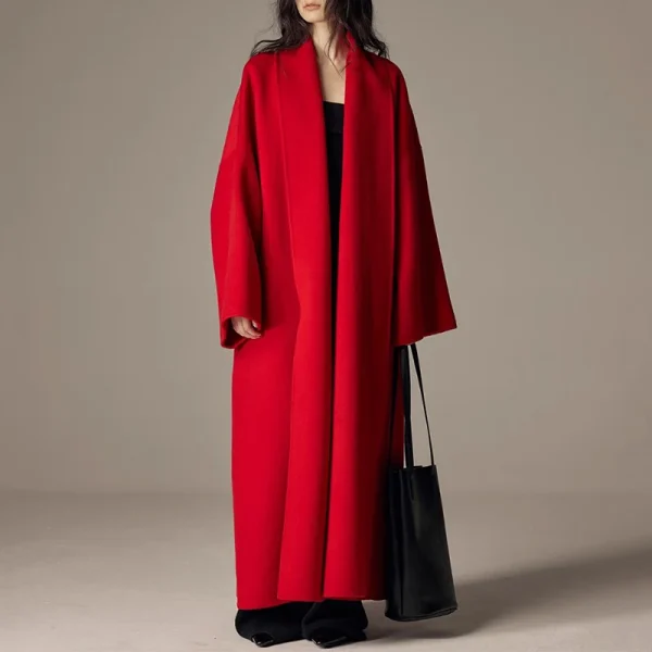 Ladies Double Faced Long Woolen Coat Luxury Handmade Camel Hair Wool Trench Coat Women with Belt - Image 3