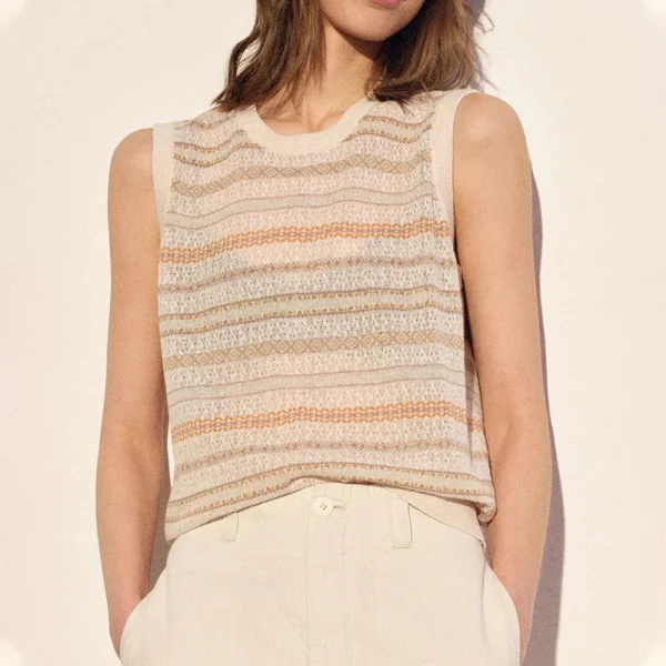 Summer O Neck Cotton Linen Knitwear Waistcoat Sleeveless Jacquard Knitted Vests for Women - Image 5