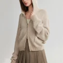 Autumn Fashion Zipper Wool Sweater Coat Knitted Wool Cardigans Women With Hooded