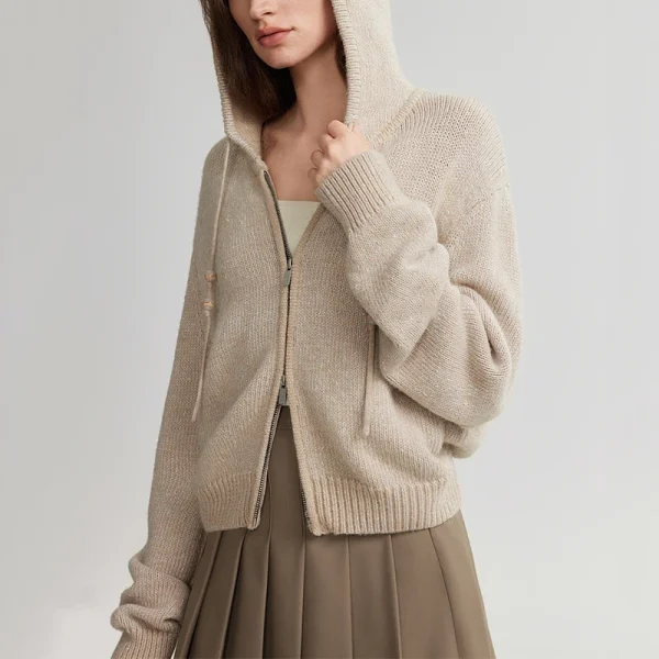 Autumn Fashion Zipper Wool Sweater Coat Knitted Wool Cardigans Women With Hooded - Image 2