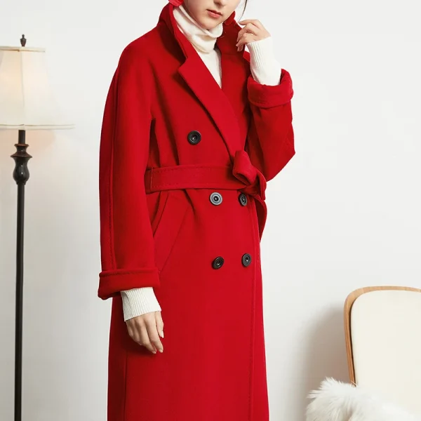 Women s Wear Small Batch Haute Couture Thickening Keep Warm Double-breasted Classic Black Long 101801 Cashmere Coat - Image 5
