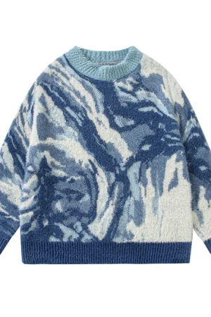 Casual Printed Pullovers Winter Oversized Knitted Wool Sweaters for Women