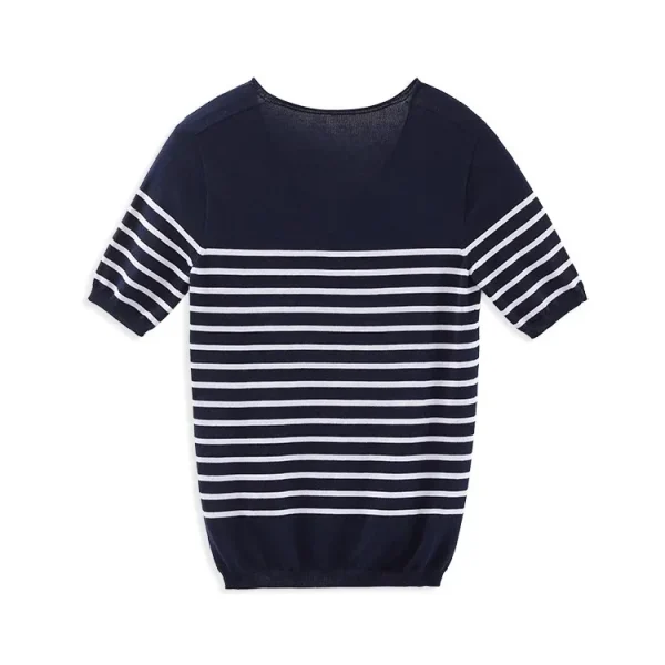 Summer Vintage Stripe Knitwear Knitted 100% Cotton T Shirts for Women - Image 2