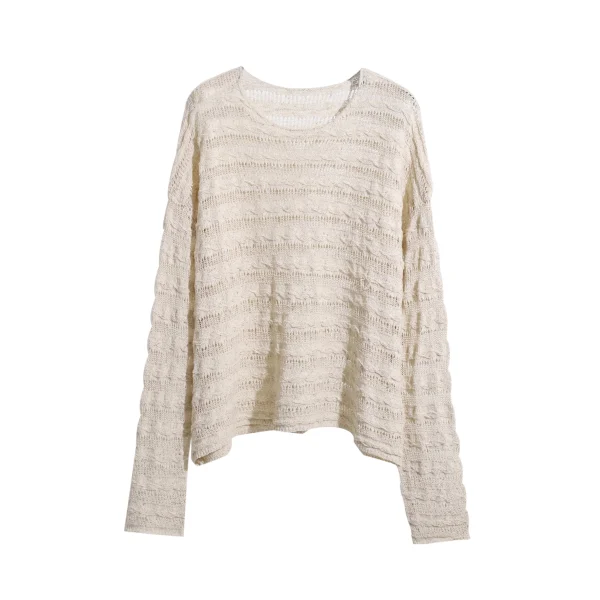 High Quality Long Sleeve Hollow Out Pullovers Crop Knitted Cotton Sweater Women