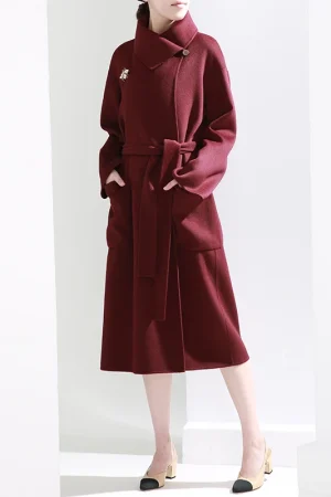 Small Batch Clothing Processing Winter High-quality Women's Designer 100%cashmere Coat European Fashion commuter Lacing