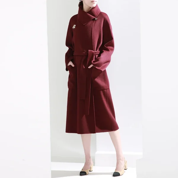 Small Batch Clothing Processing Winter High-quality Women's Designer 100%cashmere Coat European Fashion commuter Lacing