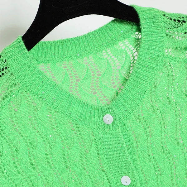 Drop Shoulder Wool Sweater Single Breasted 100% Cashmere Knitted Cardigan Women With Sequin - Image 3