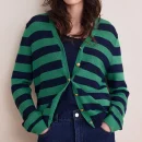 High Quality V Neck Knitwear Jacquard Striped Knitted 100% Wool Cardigans Sweater for Women