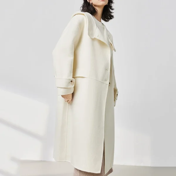 High Quality Winter Cashmere Coat Double Faced Long 100% Wool Coats Women With Hood - Image 4