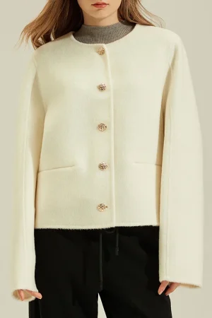 Winer Double Faced Wool Jacket Women Luxury Single Breasted Cropped Alpaca Coat