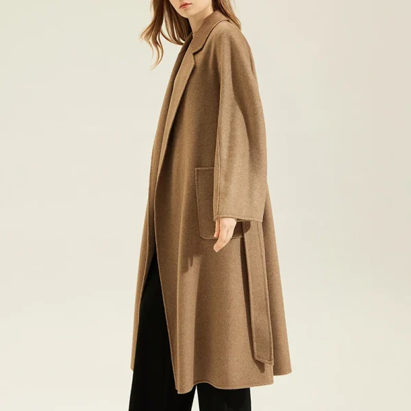 High End Elegant Belted Double Faced Cashmere Coats Winter Long Genuine 100% Goat Cashmere Coat for Women - Image 3