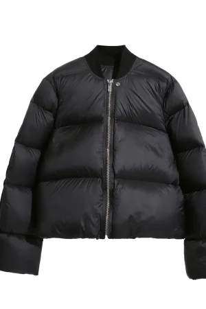 New Fashion Black Short Puffer Coats Women 350g 90% White Duck Down Coats for Winter