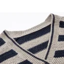Fashion V Neck Knitwear Jacquard Striped Chunky Knitted 100% Linen Cardigan for Women