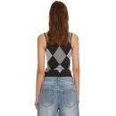 Jacquard Sweater Sleeveless Diamond Lattice Pattern Knitwear High Collar Crop Knitted Wool Vest Women