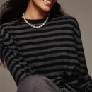 High Quality Long Sleeve Knitted 100% Wool Pullover O Neck Striped Knitwear for Women