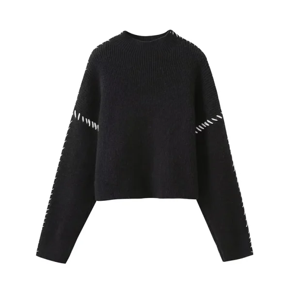 100% Wool Knitwear Long Sleeve Jacquard Knitted Pullover Sweater for Women