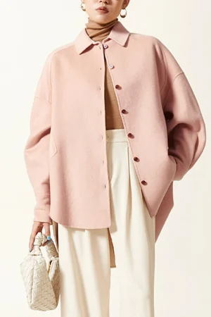 Single Breasted Casual Oversized Handmade Genuine Silk Wool Coats for Women