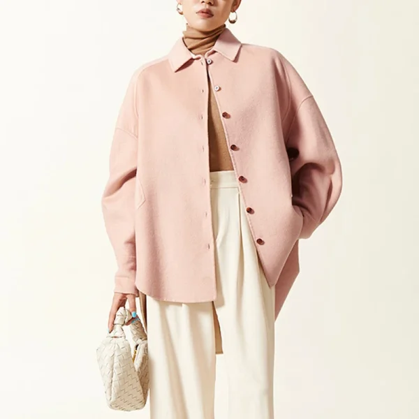 Single Breasted Casual Oversized Handmade Genuine Silk Wool Coats for Women