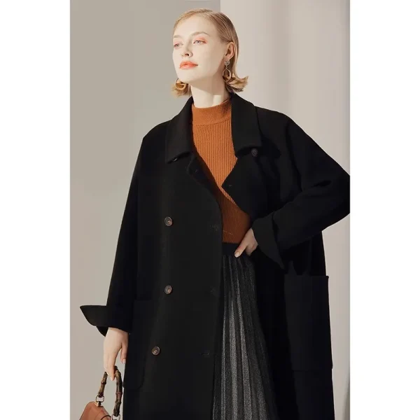 Wool Coat Women Medium-length 2025 Autumn and Winter New High-end Temperament Double-breasted Woolen Coat - Image 2