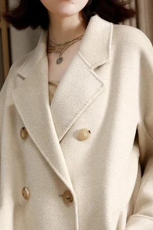 Winter Women's 100% Cashmere Coat Double-sided Wool Goods Senior Double-breasted Water Ripple Popular Design