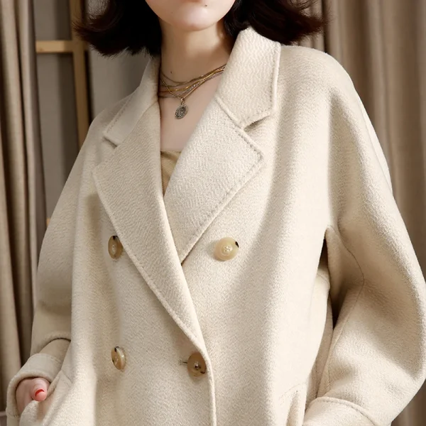 Winter Women's 100% Cashmere Coat Double-sided Wool Goods Senior Double-breasted Water Ripple Popular Design