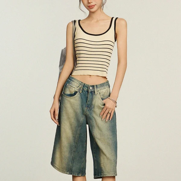 Summer Striped Sleeveless Sweater Pullover Women Knitted Cotton Vest - Image 5